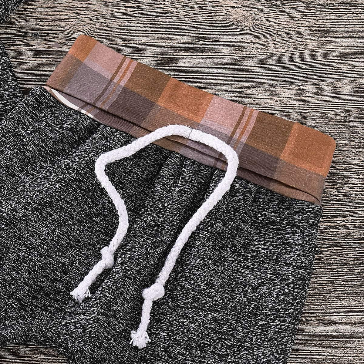 Toddler Infant Baby Boys Clothes Plaid Long Sleeve Hoodie Sweatshirt Pants Kids Xmas Fall Winter 2Pcs Outfits Set
